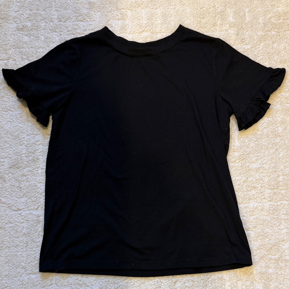 Women’s Black Short Sleeve Ruffle Tee